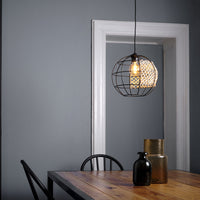 LEDVANCE DECOR Cage Globe Pendant Hängeleuchte, E27, nicht dimmbar, IP20, Rattan/Metall, 300mm, schwarz/braun