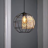 LEDVANCE DECOR Cage Globe Pendant Hängeleuchte, E27, nicht dimmbar, IP20, Rattan/Metall, 300mm, schwarz/braun