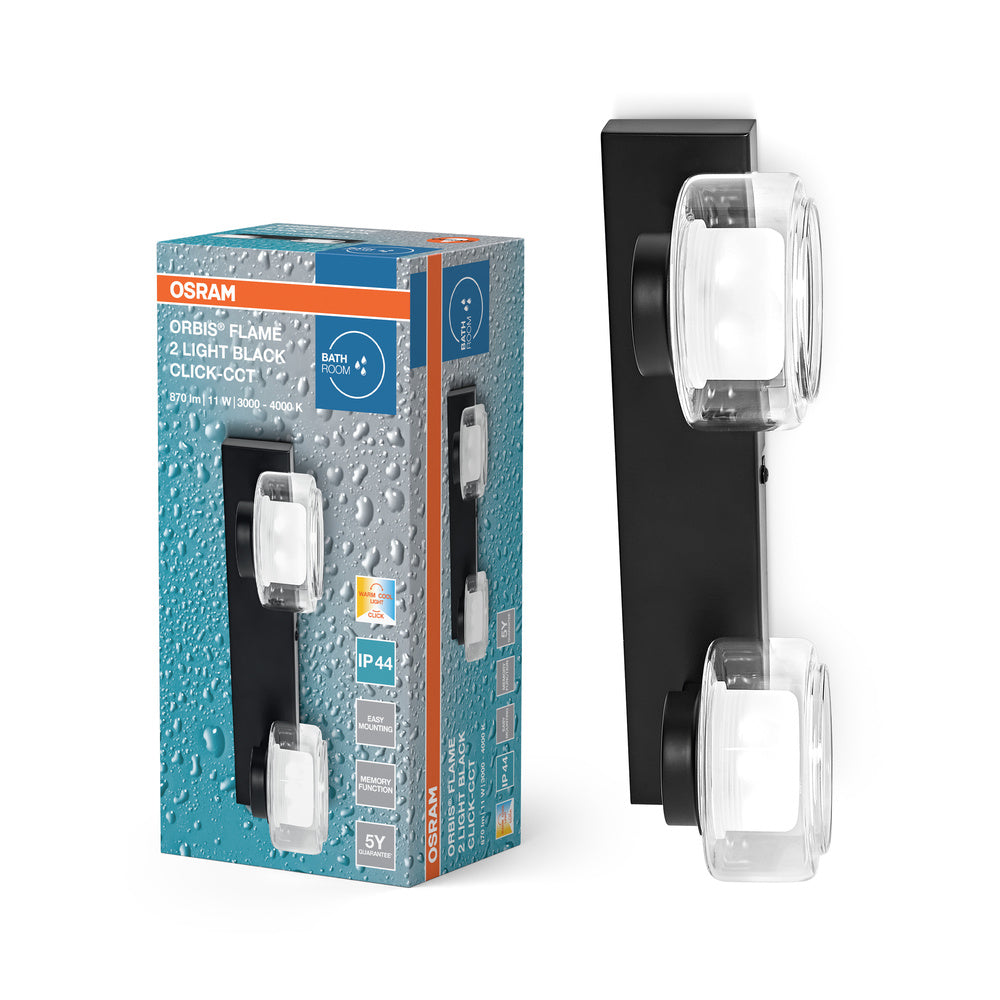 OSRAM ORBIS Flame Badezimmer Wandleuchte 11W Click CCT IP44 schwarz