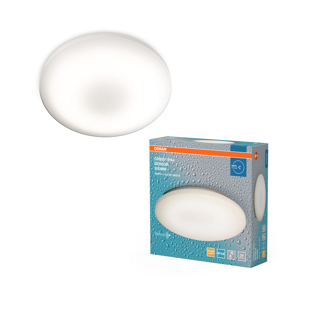 OSRAM ORBIS LED Badenzimmerlampe mit Sensor, LED Deckenleuchte mit IP44 warm weiß mit 15 W, 1100 Lumen und 30cm Durchmesser. ORBIS IP44 SENSOR 300MM 15.5W 830