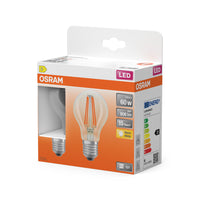 OSRAM LED-Lampen, klassische Kolbenform, 60 Watts Ersatz, E27, A-shape, 2700 Kelvin, Warm weiß, Klares Glas, 2-er Pack