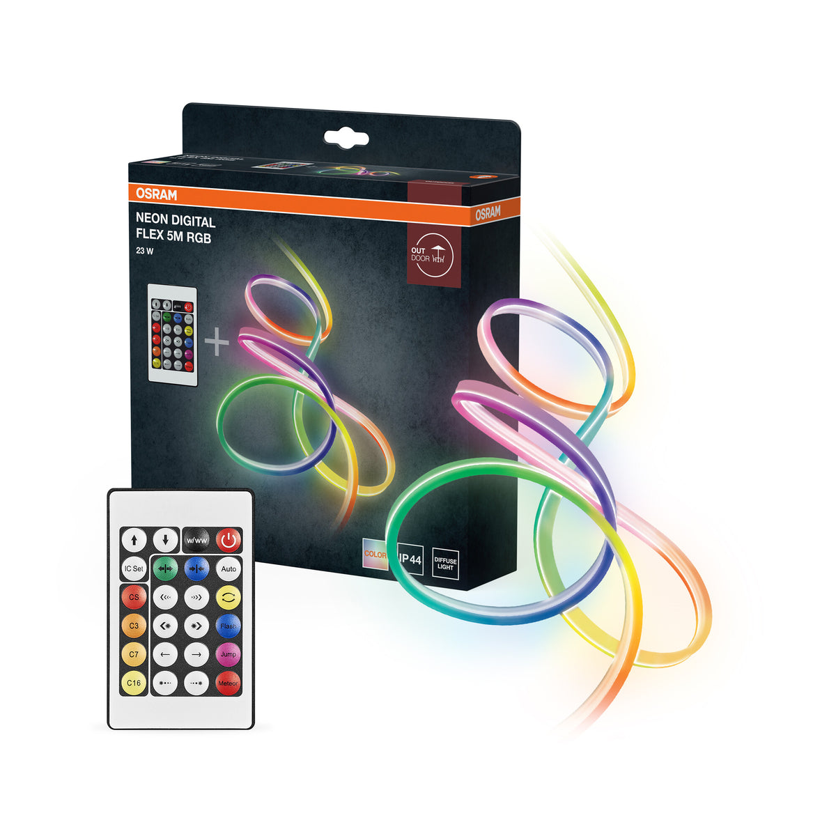 OSRAM Neon Digital Flex mehrfarbige Outdoor-LED-Strips 5m mit RGB + RC aus Silikon, IP44-Schutz, indirekte und direkte Beleuchtung für Garten und Balkon