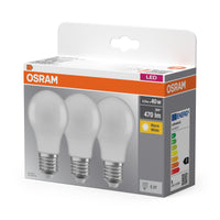 OSRAM LED Lampe Basis Classic A 4,9W 827 Matt E27, 3er Pack