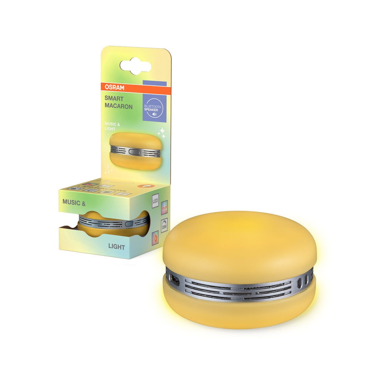 OSRAM Bluetooth SMART+ Macaron Lautsprecher mit Bewegungssteuerung, LED-Licht RGB,  Gelb