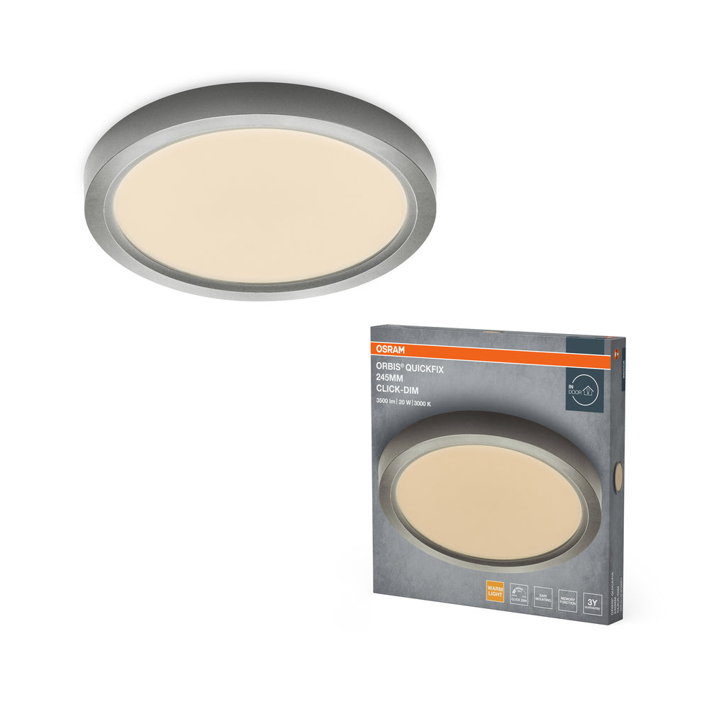 OSRAM Orbis Quickfix Round Deckenleuchte 245 mm 20W Click-Dim Silber