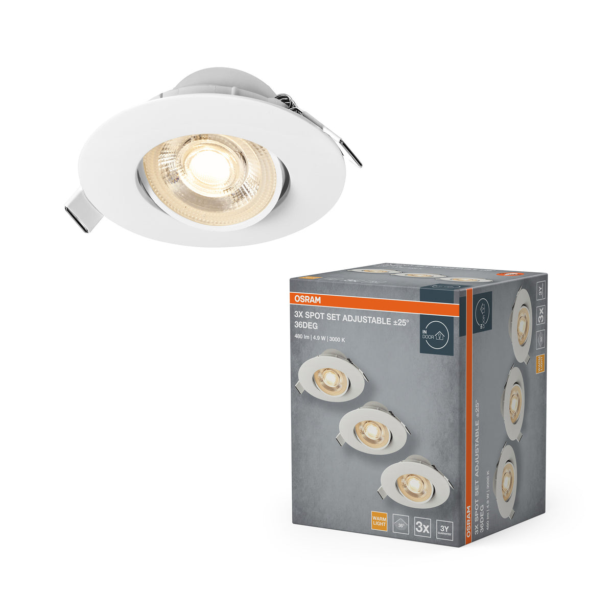 OSRAM Einbau LED Spot-Set verstellbar Kunststoff 4,9W 830 36° Weiß