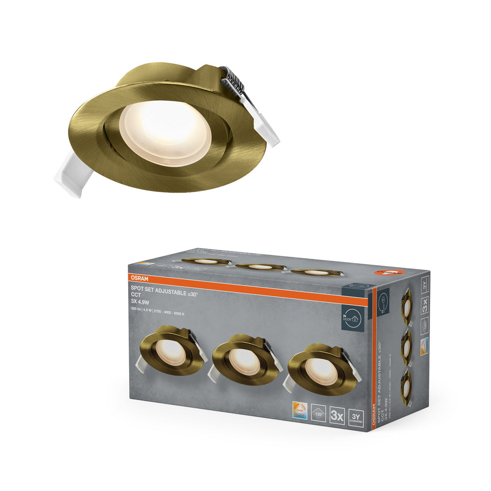 OSRAM LED Spot Recess Einbaustrahler Set CCT schwenkbar 4.9W 120° Grünmessing ⌀75 mm