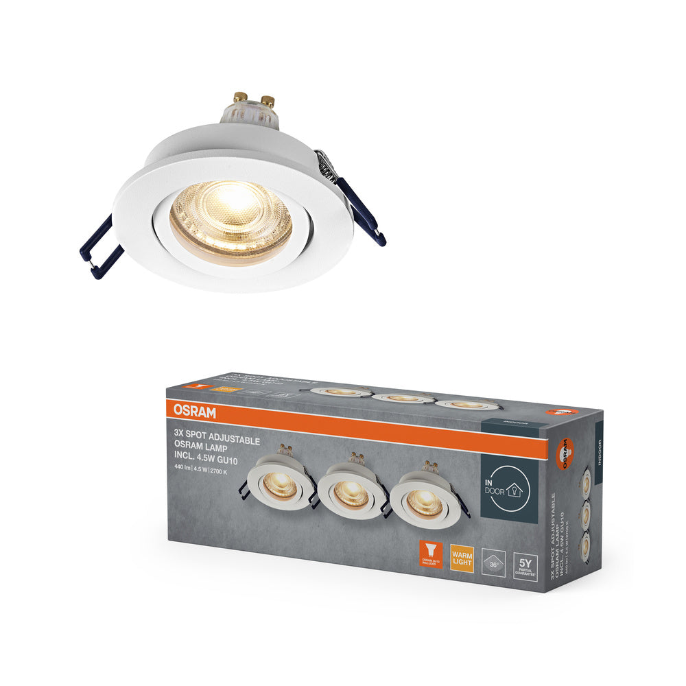 OSRAM LED Spot Recess Einbaustrahler Set GU10 schwenkbar Click 4.5W Weiß ⌀68 mm