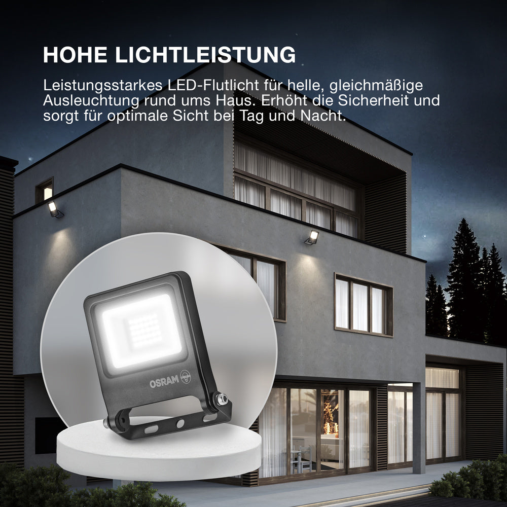 OSRAM ENDURA FLOOD PC 150W LED-Fluter, 4000K kaltweiß, 18000 Lumen, IP65 Flutlicht für Großflächen, 120 lm/W, Grau