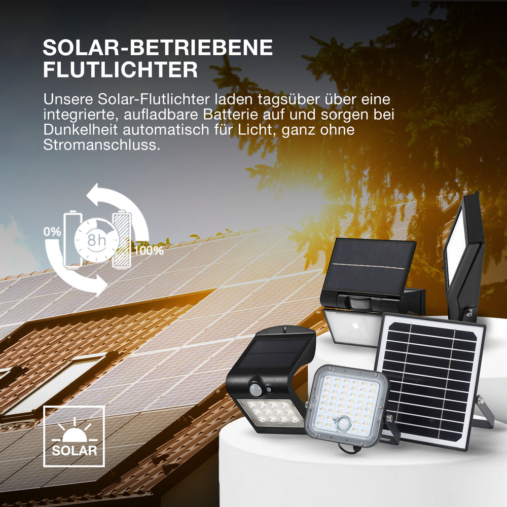 OSRAM ENDURA Solar-Outdoor-Flutlichter mit Tageslicht- und Bewegungsmelder in Dunkelgrau, IP44-Schutz, Ersatz für Halogenlampenfluter
