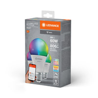 LEDVANCE SMART+ WiFi Classic Multicolour in A-Form, LED-Lampe, Matt, 9 W, (ex 60 W), 806 lm, RGBW, von 2700 bis 6500 K, Wifi, Smartspeaker-Kompatibel, Dimmbar, 3er