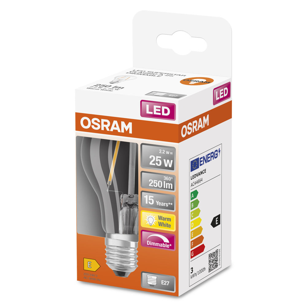 OSRAM LED Lampe LED Retrofit CLASSIC A DIM 2.2W 827 Clear E27, 250 lm, 2700 K, Warmweiß-LEDVANCE Shop