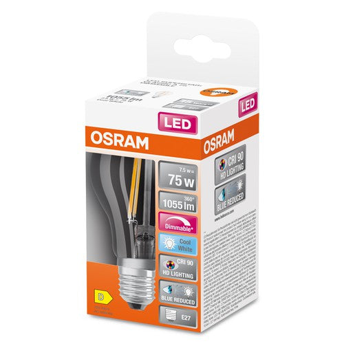 OSRAM Dimmbare LED-Lampe LED SUPERSTAR+ CL A FIL 75 dim 7,5W/940 E27 CRI90 BOX, E27 , Kaltweiß-Leuchtmittel-LEDVANCE Shop