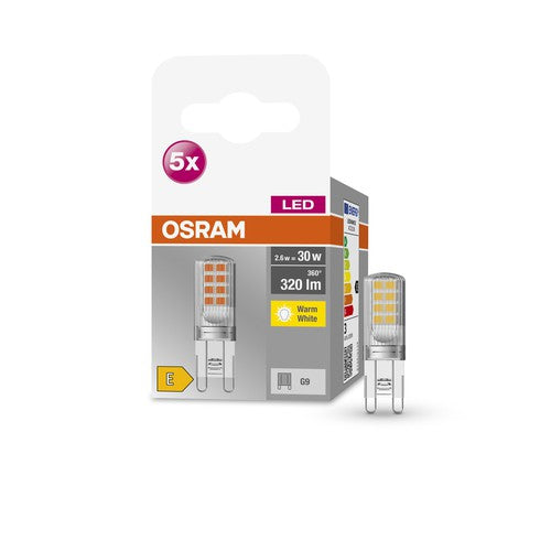 OSRAM LED Stiftsockellampe BASE PIN G9 LED-Lampe CL30 non-dimmable 2.6W , Warmweiß 5er Pack-Leuchtmittel-LEDVANCE Shop