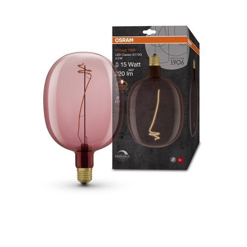 OSRAM Vintage 1906 LED-Lampe, Pinke Tönung, 4,5W, 220lm , Warmweiß , E27-Leuchtmittel-LEDVANCE Shop